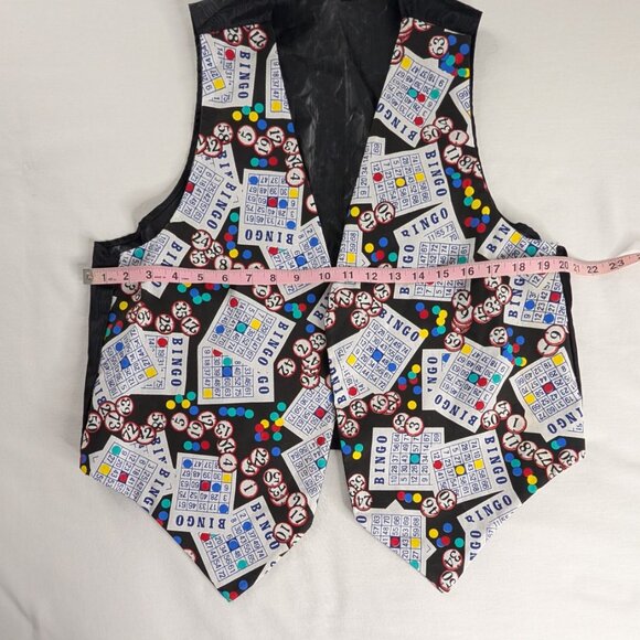 VTG Bingo Cards Colorful Black White Open Front Vest - Picture 4 of 5